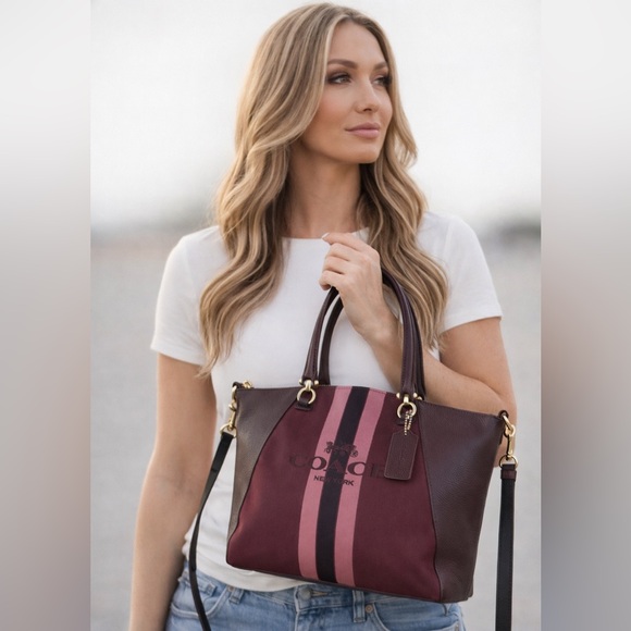 Coach Horse and Carriage Jacquard Prairie Satchel Tote in Oxblood NWOT - Picture 3 of 15